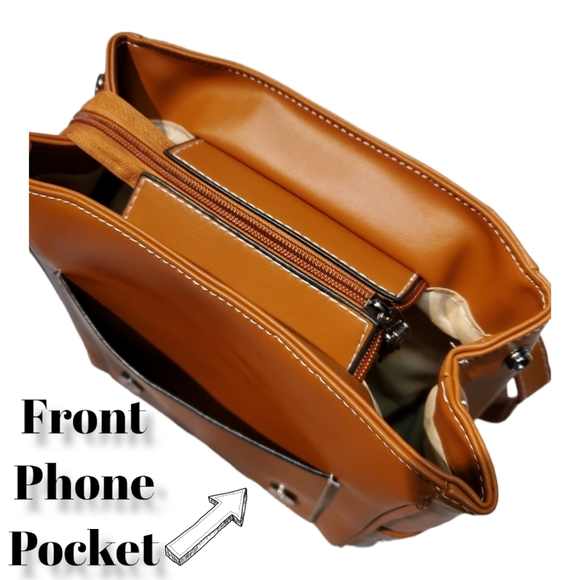 Cognac Brown Crossbody Backpack - Picture 4 of 12
